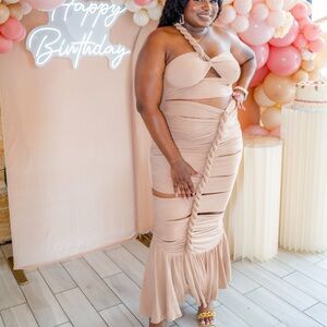 Elegant Tan Cutout Maxi Dress